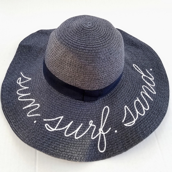 J.Crew Navy Textured Embroidered Straw Beach Hat - Picture 2 of 8